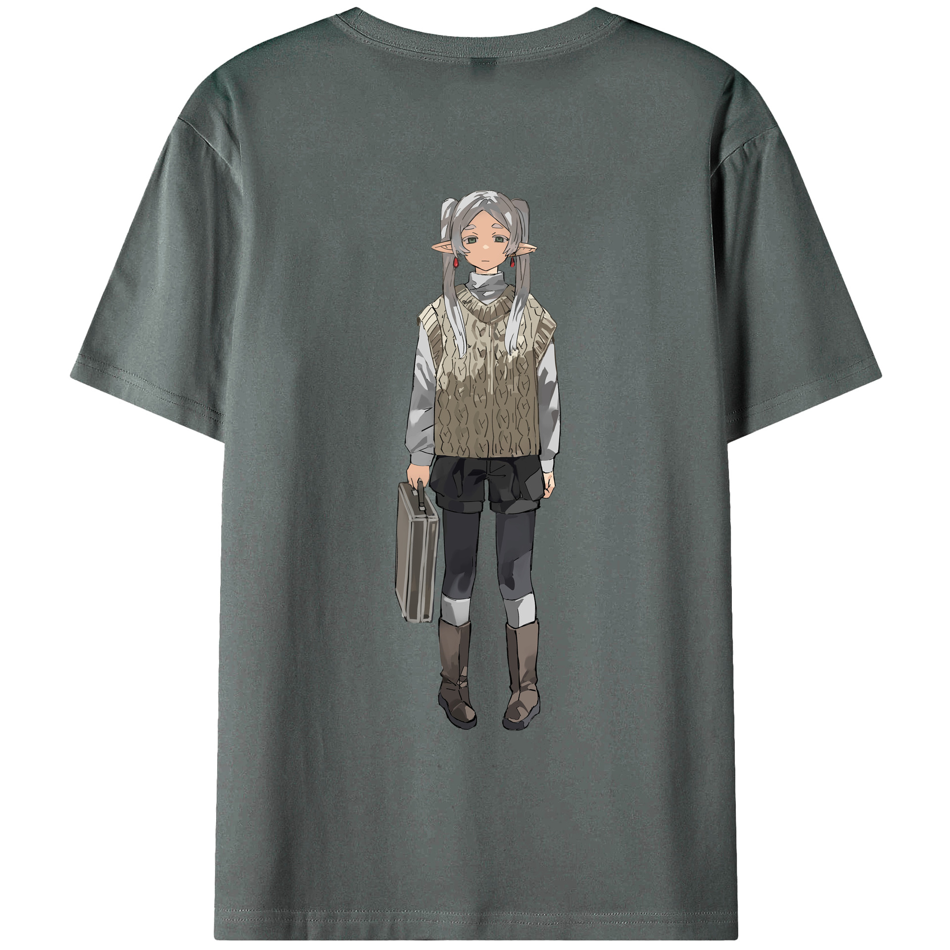 （画像用） 葬送のフリーレン Frieren 綿100％ メンズ半袖Tシャツ（バックプリント） 通気性